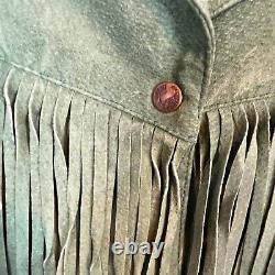 Leather Fringe Western Jacket Vintage Crazy Horse Womens Green Suede Size Medium