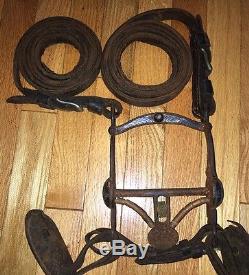 Leather Horse Bridle Reins Silver Buttons Sentinel Butte Saddlery Co. Vintage