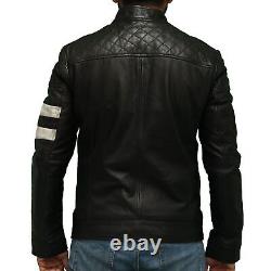 Leather Jacket Mens Biker Coat Motorcycle Vintage Men Bomber Lambskin Black