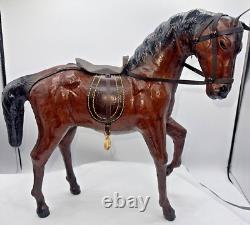 Leather Wrapped Horse Figure Statue Equestrian Sculpture Western Vtg 11 1/2