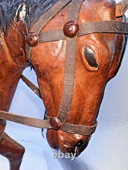 Leather Wrapped Horse Figure Statue Equestrian Sculpture Western Vtg 11 1/2