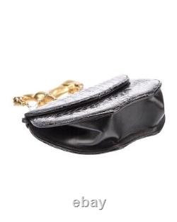 Lee Wolfe Vintage Black Leather Purse Bag Stallion Horse Brass Gold Handle