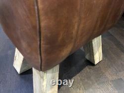 Light Brown Vintage Style'Pommel Horse' Leather Foot Stool 47cm High