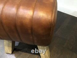 Light Brown Vintage Style'Pommel Horse' Leather Foot Stool 47cm High