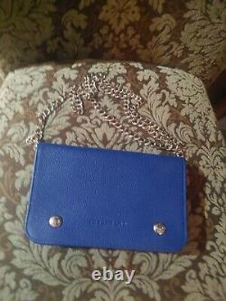 Longchamp Sapphire Blue color Pebbled Leather Le Foulonné Wallet on Chain New