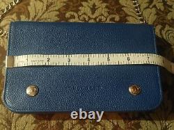 Longchamp Sapphire Blue color Pebbled Leather Le Foulonné Wallet on Chain New