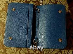 Longchamp Sapphire Blue color Pebbled Leather Le Foulonné Wallet on Chain New