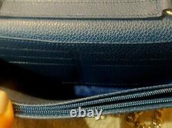 Longchamp Sapphire Blue color Pebbled Leather Le Foulonné Wallet on Chain New