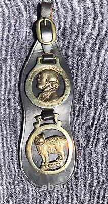 Lot 3 Vintage Brass Horse Harness Medallions on Leather Strap Bridle Tack