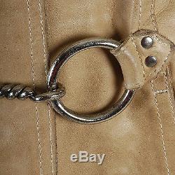 M VTG 1960s 60s Mod Cream Tan Leather Coat Jacket Metal Hook Clasp Horse Bit