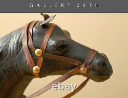 MID Century Leather Horse Sculpture! Equestrian Saddle 50s Vtg Black Stallion