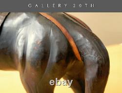 MID Century Leather Horse Sculpture! Equestrian Saddle 50s Vtg Black Stallion