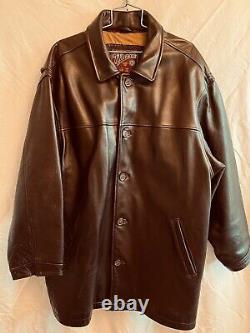 Marc quality vintage cow or horse hide dark brown Leather button down coat