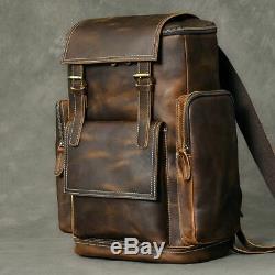 Men Brown Travel Backpack Retro Crazy Horse Leather British Large Capacity Bags