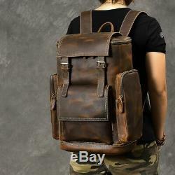 Men Brown Travel Backpack Retro Crazy Horse Leather British Large Capacity Bags