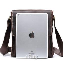 Men Crazy Horse Genuine Leather Laptop Shoulder Bag Vintage Handbag Briefcase