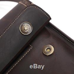 Men Crazy Horse Genuine Leather Laptop Shoulder Bag Vintage Handbag Briefcase