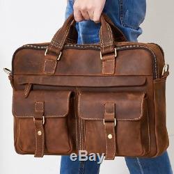Men Crazy Horse Leather Vintage Briefcase 16411 Laptop Work Tote Shoulder Bag