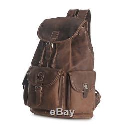 Men Crazy Horse Leather Vintage Laptop Backpack Messenger Shoulder Garment Bag
