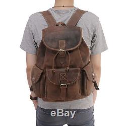 Men Crazy Horse Leather Vintage Laptop Backpack Messenger Shoulder Garment Bag