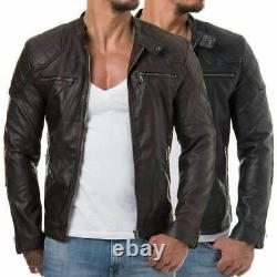 Men Leather Jacket Motorcycle Jacket Slim fit Biker genuine lambskin jacket