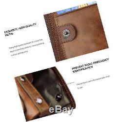 Men RFID Blocking Wallet Small Vintage Crazy Horse Leather Short Pur. NO TAX