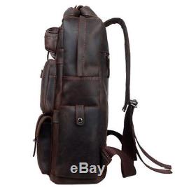 Men Vintage Crazy Horse Genuine Leather Laptop Backpack Multi Pockets