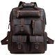 Men Vintage Crazy Horse Genuine Leather Laptop Backpack Multi Pockets Shoulde