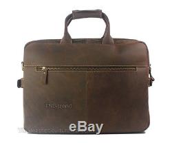Men Vintage Crazy Horse Leather Briefcase 15Laptop Bag Shoulder Bag Messenger