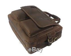Men Vintage Crazy Horse Leather Briefcase 15Laptop Bag Shoulder Bag Messenger