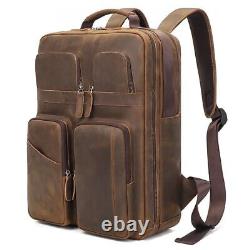 Men Vintage Leather Backpack Crazy Horse Leather 15.6'' Laptop Travel Backpack