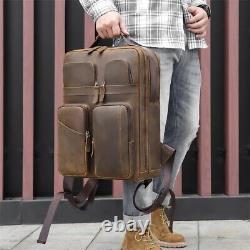 Men Vintage Leather Backpack Crazy Horse Leather 15.6'' Laptop Travel Backpack