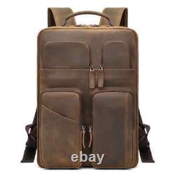 Men Vintage Leather Backpack Crazy Horse Leather 15.6'' Laptop Travel Backpack