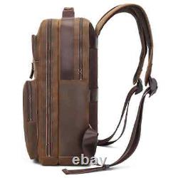 Men Vintage Leather Backpack Crazy Horse Leather 15.6'' Laptop Travel Backpack