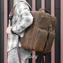 Men Vintage Leather Backpack Crazy Horse Leather 15.6'' Laptop Travel Backpack