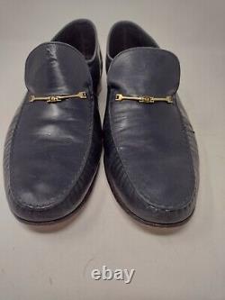 Men's 9 Vintage FENDI Leather Horse Bit Loafers Navy Blue