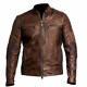 Men's Biker Cafe Racer Retro Vintage Motorcycle Brown Distressed Leather Jacket