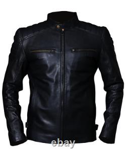 Men's Black Biker Real Leather Jacket Vintage Motorcycle Café Racer J10