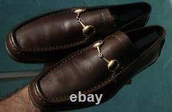 Men's GUCCI Brown Leather Antique gold Horse-bit Loafers shoes brand Sz 10.5 D