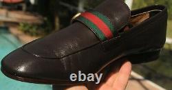 Men's GUCCI Brown Leather gold Double GG Loafers shoes brand Sz 10 D