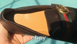 Men's GUCCI Brown Leather gold Double GG Loafers shoes brand Sz 10 D