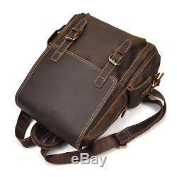 Men's Genuine Leather Backpack Vintage Brown Crazy Horse Leather Travel Bag