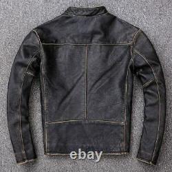 Men's Motorcycle Biker Vintage Distressed Black Faded Real Leather Jacket