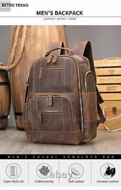 Men's Vintage Crazy Horse Leather Backpack 15.6 Laptop Bag