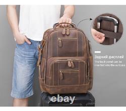 Men's Vintage Crazy Horse Leather Backpack 15.6 Laptop Bag Large Capacity bag