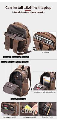 Men's Vintage Crazy Horse Leather Backpack 15.6 Laptop Bag Large Capacity bag