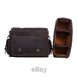 Men's Vintage Leather DSLR Camera Bag Shoulder Messenger Bag Crazy Horse Leather