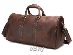 Men's Vintage crazy horse genuine leather travel bag duffel luggage weekend bag