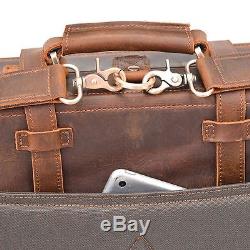 Men's vintage crazy horse leather rucksack 3 interlayer 14 Laptop Brown genuine