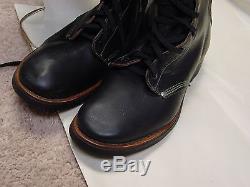 Mens 1950s BLACK Leather Work Boots Shoes 9E USA ENDICOTT Deadstock HORSE HIDE
